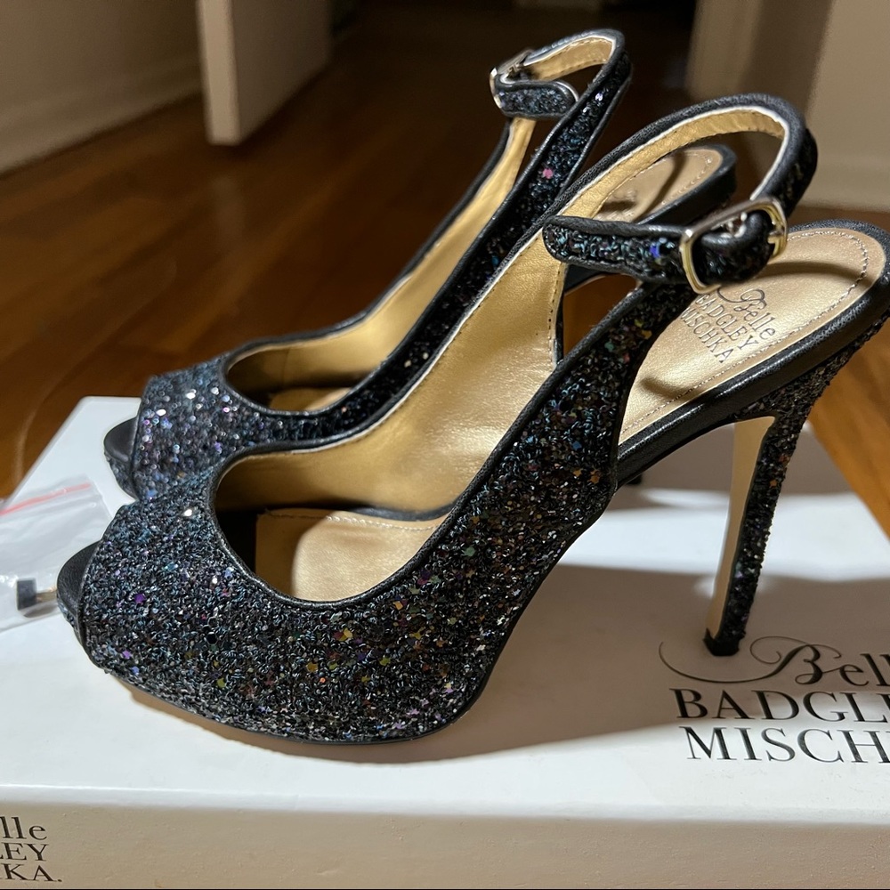 Evie Glitter Platform Slingbacks Belle Badgley Mischka size 5.5
